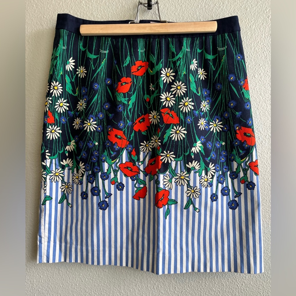 Anthropologie Poppy Floral Stripe Pencil Skirt